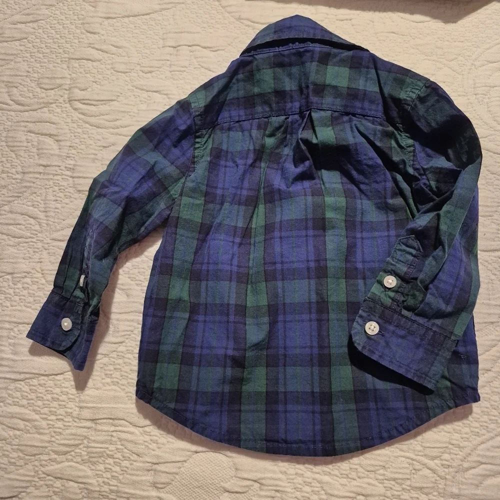 Janie and Jack boys 6-12 months navy and green button up shirt VGUC - Picture 2 of 4